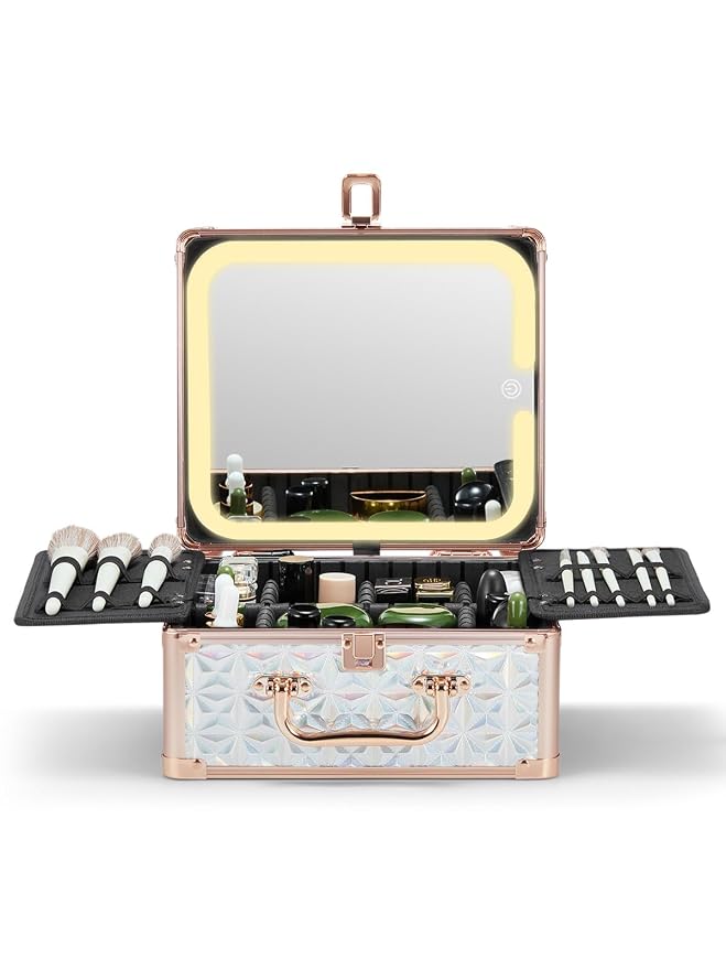 Qislee Makeup Box with A Detachable Lighted Mirror, Waterproof Travel Train Case by Qislee