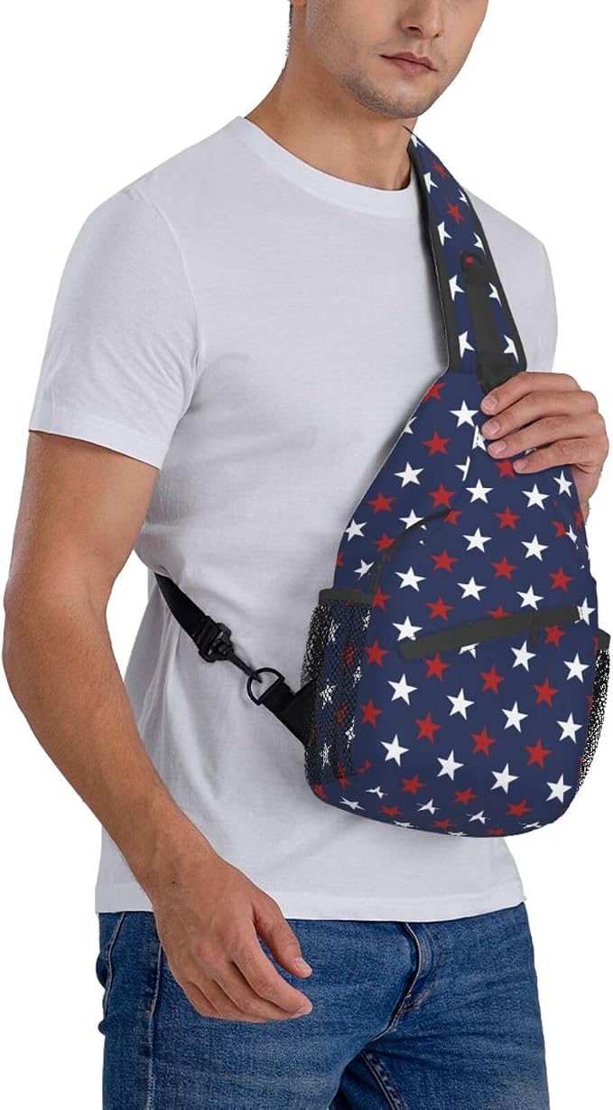 SUPLUCHOM Sling Bag American Flag Red White Star Hiking Daypack Crossbody - Image 7