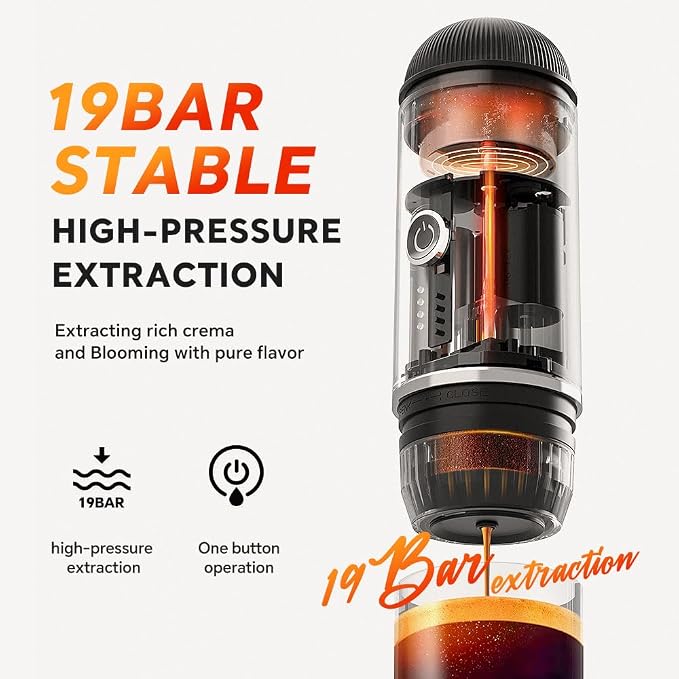 Portable Coffee Maker Travel Espresso Machine 120W Red Color, 19 Bar Pressure - Image 6