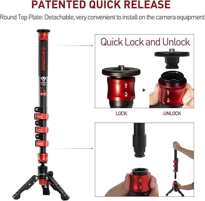 IFOOTAGE Monopod with Feet, 59’’ Lightweight Telescopic Carbon Fiber Camera - Image 4