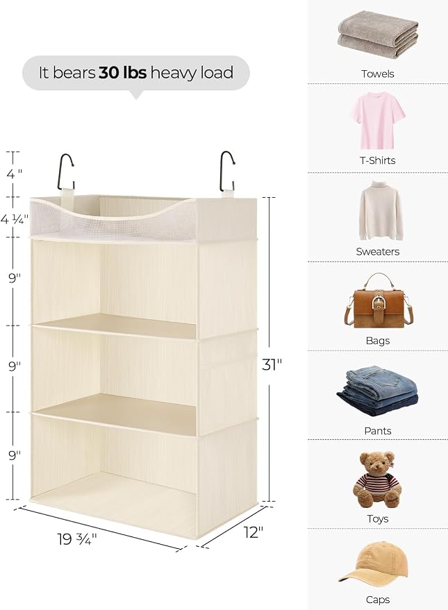 StorageWorks Hanging Closet Organizer, 3-Shelf Hanging Closet Shelves - Image 3