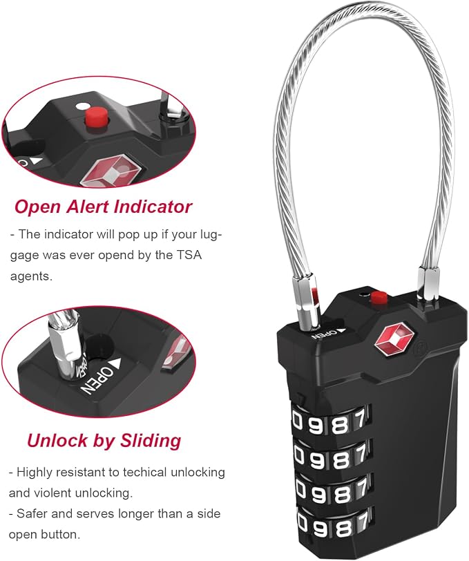ZHEGE Travel Locks TSA Approved, 4 Digit Cable Luggage Locks - Image 4