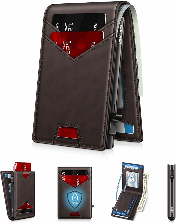 Wallet for Men Wallet with Slim Pop Up Card Holder for 12-14 Cards, RFID by SEMORID