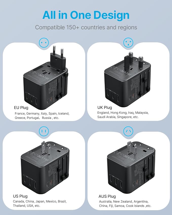Universal Travel Adapter, VINTAR 35.5W International Power Adapter - Image 3