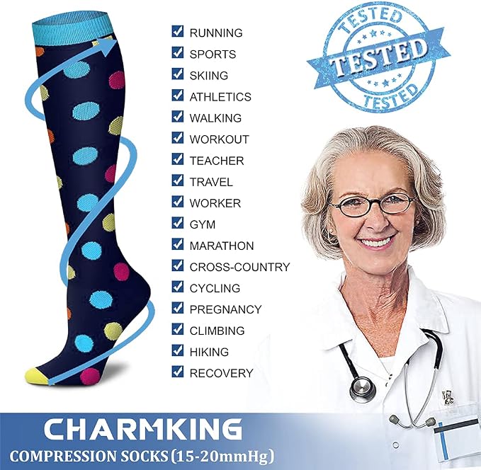 CHARMKING Compression Socks for Women & Men Circulation 15-20 mmHg is Best - Image 5
