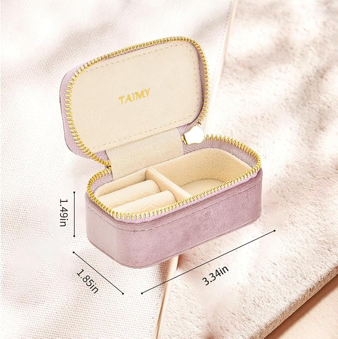 Small Travel Jewelry Case, Mini Tiny Plush Velvet Jewelry Box - Image 3