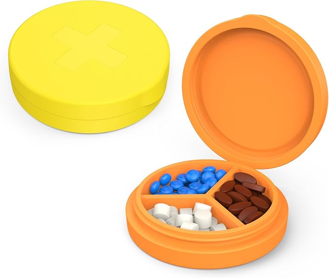 2 Pack Small Pill Box, 3 Compartment Round Silicone Travel Pill Box by Unknown