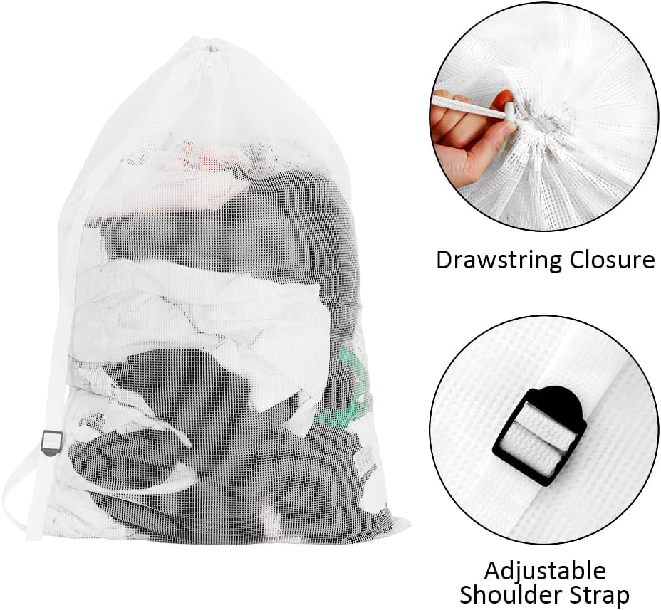 Mesh Laundry Bags with Adjustable Shoulder Strap, Drawstring Closure, Mixed - Image 4