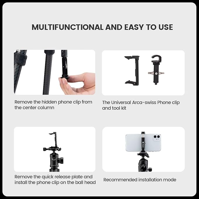 Fotopro Carbon Fiber Tripod 64 Inch 360 Degree Ball Head Quick Release Plate - Image 4