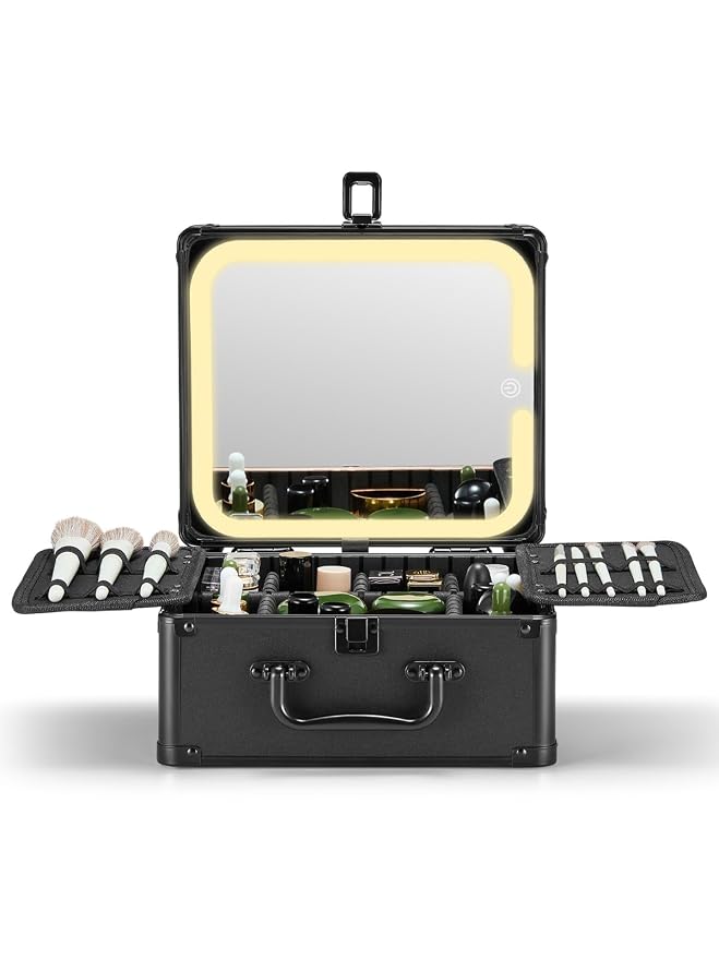 Qislee Makeup Box with A Detachable Lighted Mirror, Waterproof Travel Train Case by Qislee