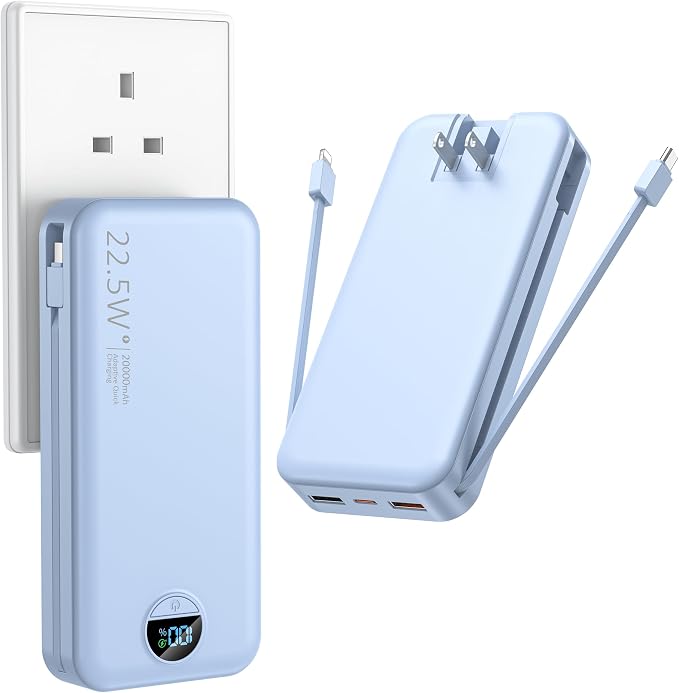 Portable Charger with Wall Plug, 20000mAh USB C Power Bank Fast Charging by Ffnpua