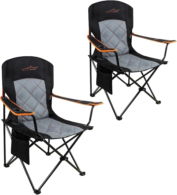 FAIR WIND 2 Pack Oversized Fully Padded Camping Chair Heavy Duty Quad Fold Arm by FAIRWINDOutdoorEquipment