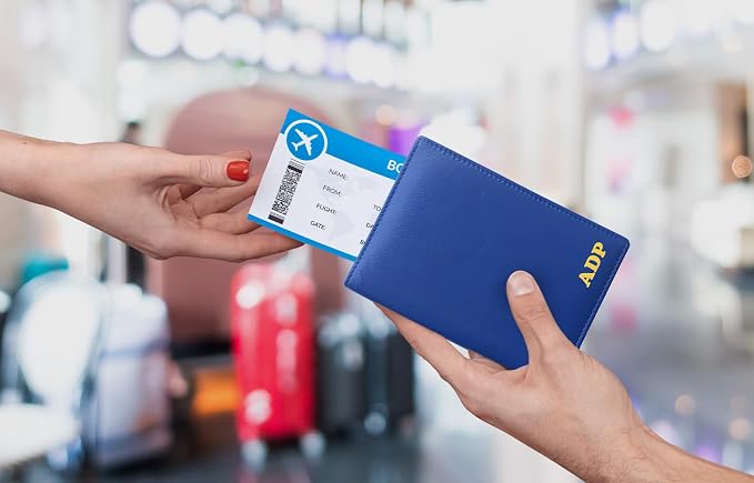 Personalized Monogrammed Cobalt Blue Leather RFID Passport Wallet - Image 7