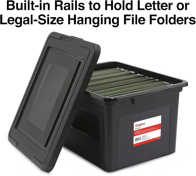 STAPLES Hanging File Folder Box, Storage Bin Organizer, Snap Lid, Letter & - Image 2