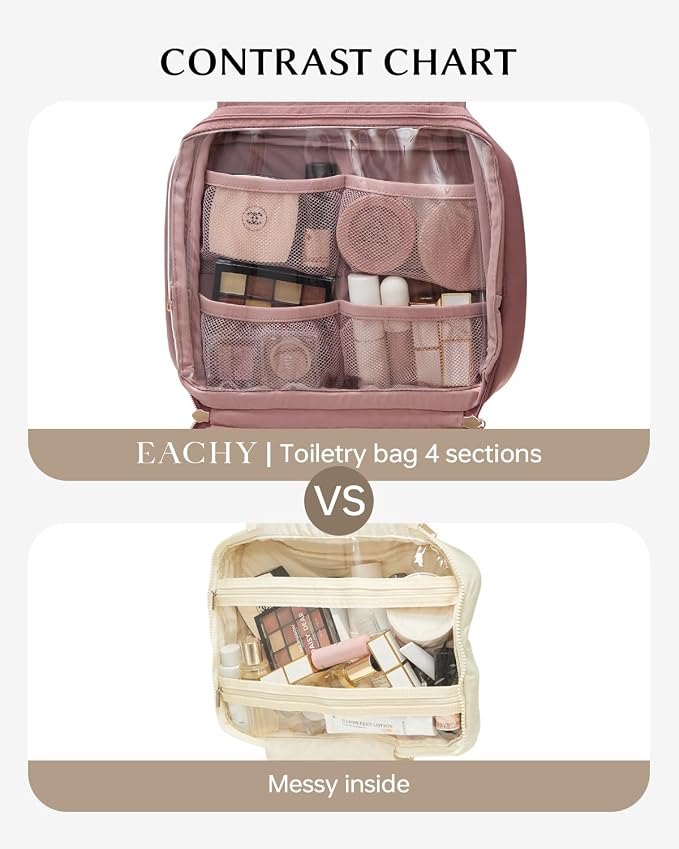 EACHY Hanging Toiletry Bag, Satin 4 Compartments Travel Toiletry Bags - Image 3