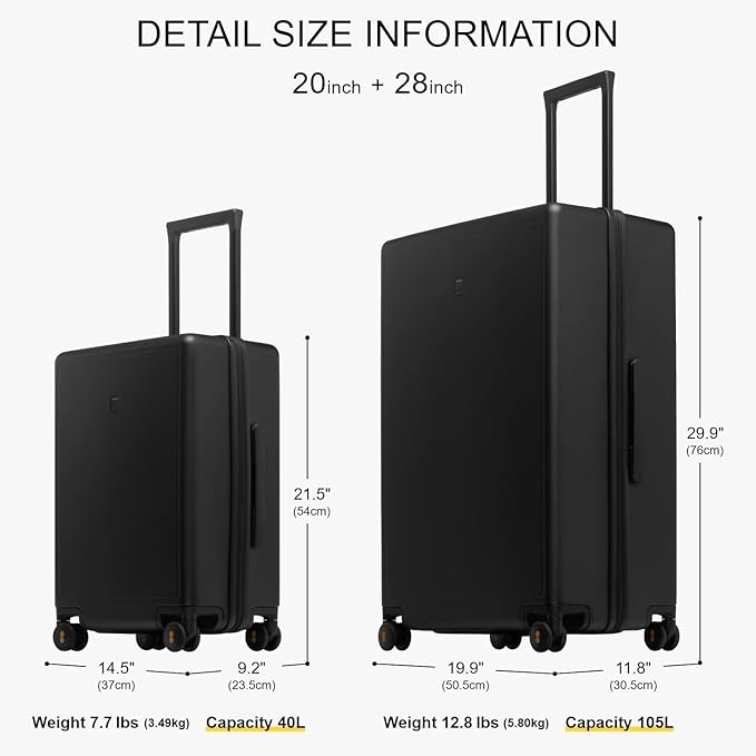 LEVEL8 Elegance Matte Luggage Set, 20 Inch Carry-on Luggage, 28“ Large Suitcase - Image 2