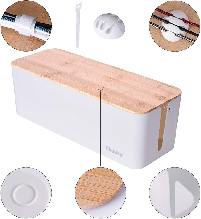 2 Pack Large Cable Management Box – Wooden Style Cord Organizer and Cover - Image 5