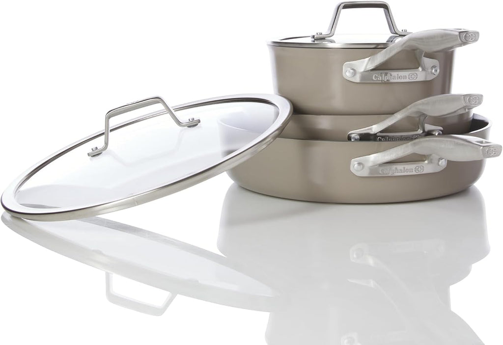 Calphalon® Premier Ceramic Nonstick 5-Piece Cookware Set, Mushroom Grey - Image 4