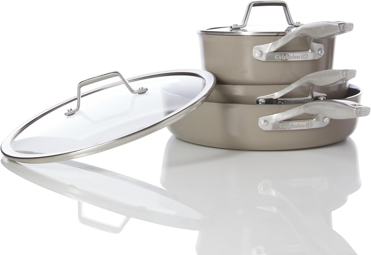 Calphalon® Premier Ceramic Nonstick 5-Piece Cookware Set, Mushroom Grey - Image 4