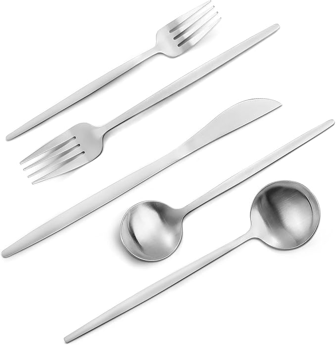 Matte Silverware Set, VANVRO 60-Piece Stainless Steel Flatware Set, Satin by VANVRO