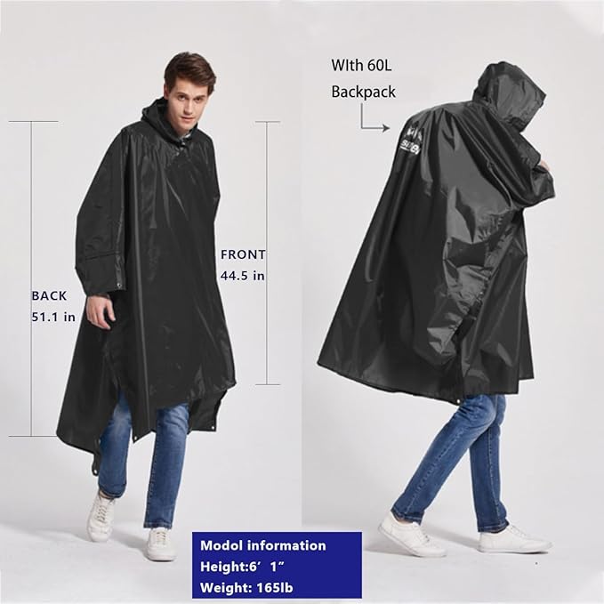 longsinger Rain Poncho for Adult, Waterproof Rain Poncho - Image 2