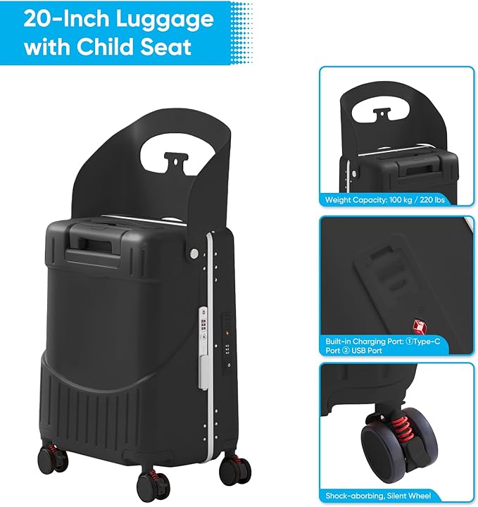 TABU 20" Ride-on Luggage with Seat，Front Opening Carry-On Hardshell Ride On - Image 5