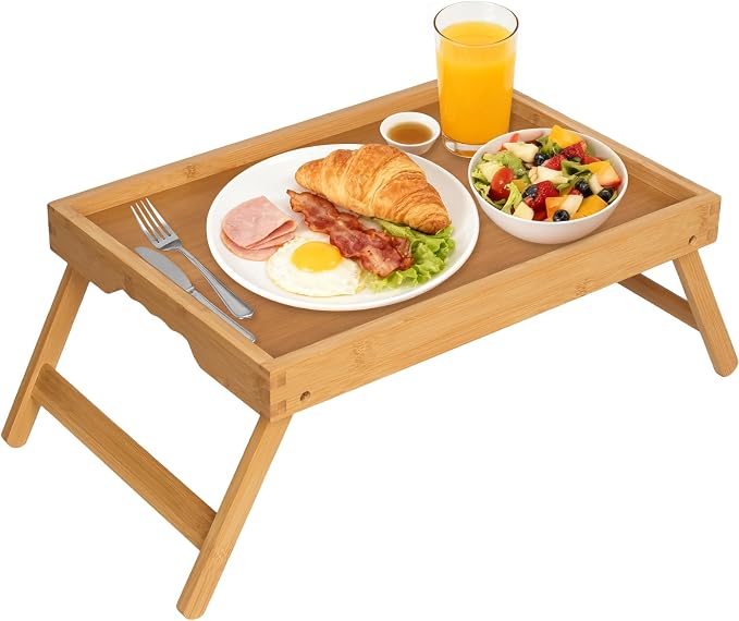 Artmeer Bed Tray Table with Folding Legs, Bamboo Breakfast in Bed by Artmeer