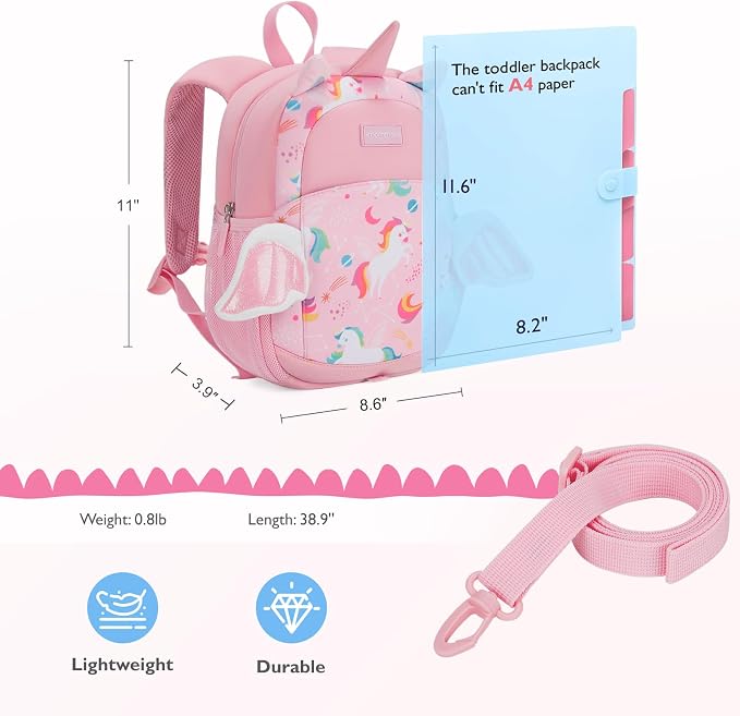 mommore Toddler Backpack for Girls 2-4 Neoprene Unicorn Backpack - Image 6