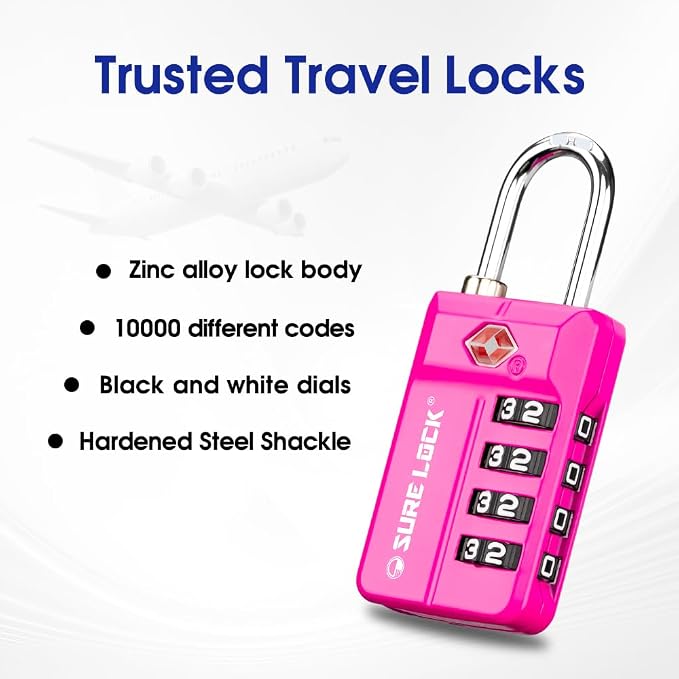 SURE LOCK TSA Approved 4-Digit Resettable Combination Luggage Locks - Image 5