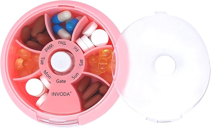 INVODA Weekly Pill Organizer 7 Compartment Rotating Pill Box - Image 3