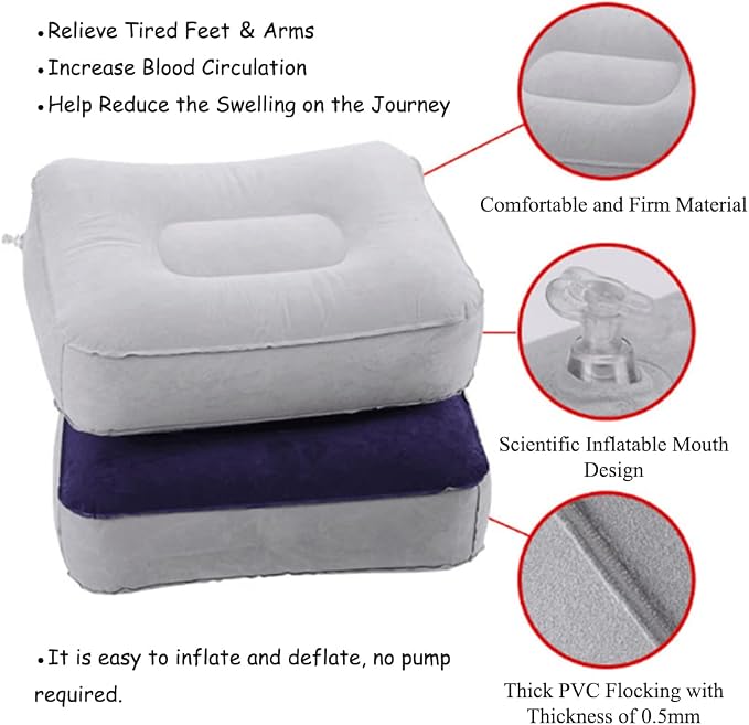 Inflatable Travel Foot Rest Pillow, Head Pad, Soft Flocking Pillow, Flights - Image 5
