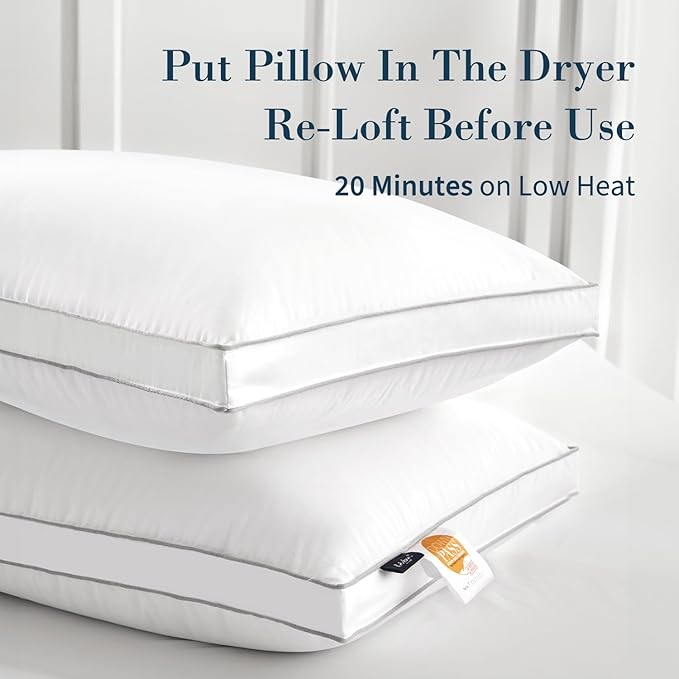 Globon Luxury Feather Down Pillow Standard Queen Size, Firm Gusseted Bed Pillows - Image 2