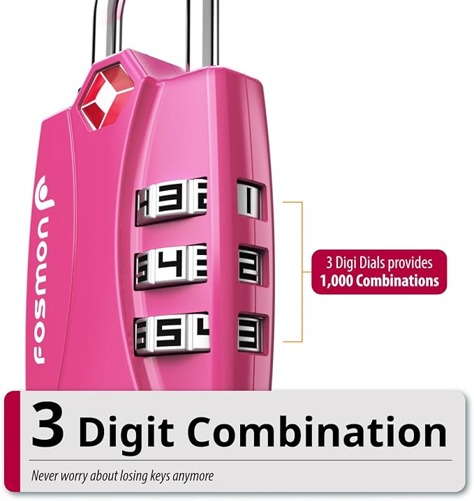 Fosmon TSA Approved Pink Locks for Luggage. Cute Locker Suitcase Lock - Image 3