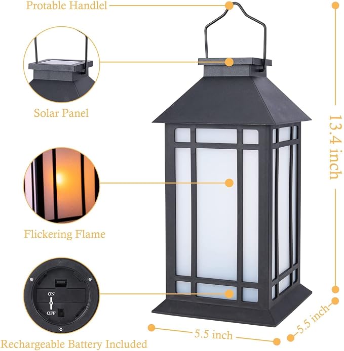 11" Solar Lantern Outdoor Garden Hanging Lanterns Waterproof LED Vintage - Image 4