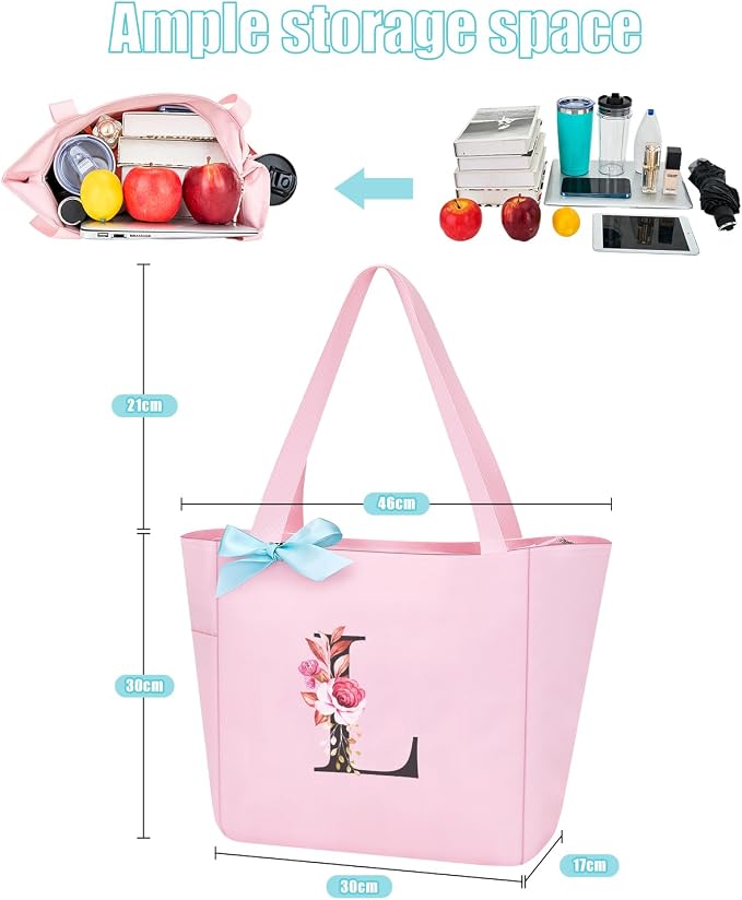 Vavabox Tote Bag, A-Z Initial Monogrammed Waterproof Tote Bag, Bridesmaid Gifts - Image 2