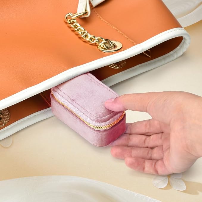 Small Travel Jewelry Case, Mini Tiny Plush Velvet Jewelry Box - Image 6