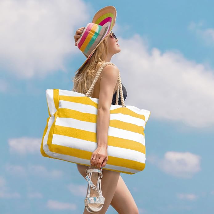 Becokan Beach Bags for Women Large Waterproof Beach Tote Bag Zipper Beach Bags - Image 6