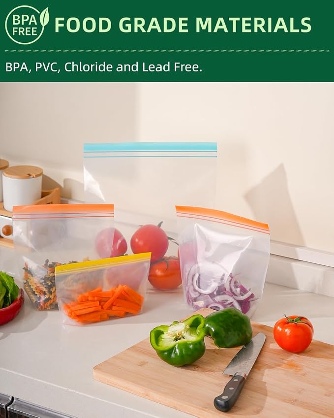 Lerine 20 Pack Reusable Freezer Bags Dishwasher Microwave Safe, Stand Up - Image 4