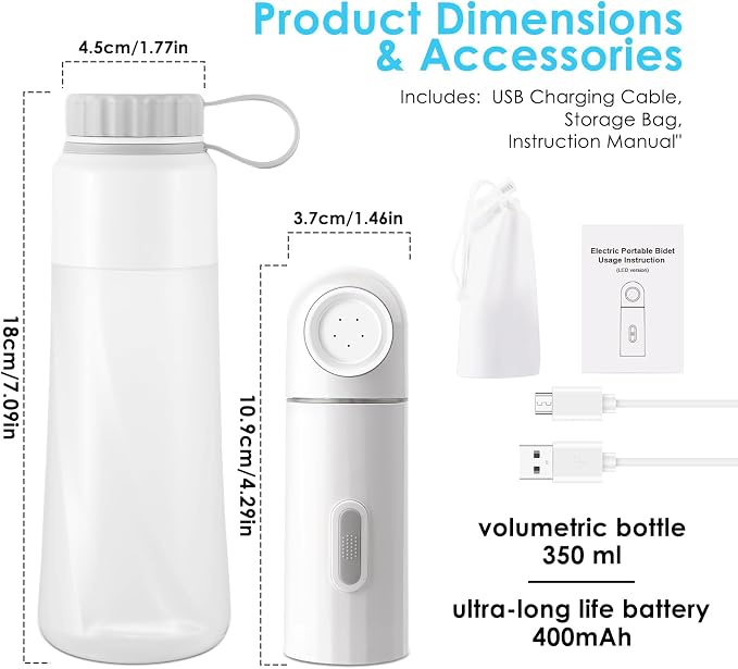 Portable Electric Travel Bidet, 350ML Electric Sprayer Bidet - Image 3