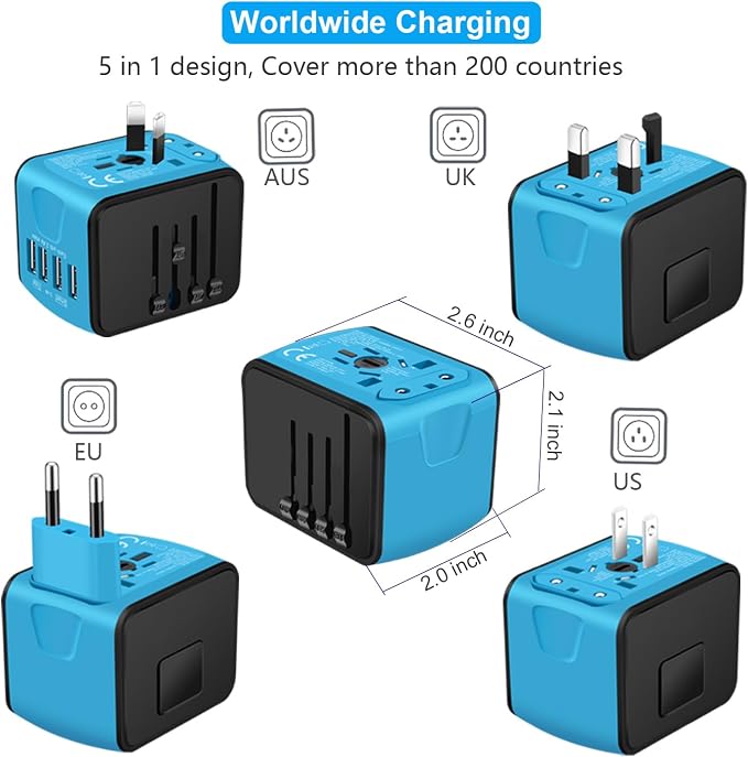 Universal International Travel Power Adapter W/Smart High Speed 2.4A 4xUSB Wall - Image 2