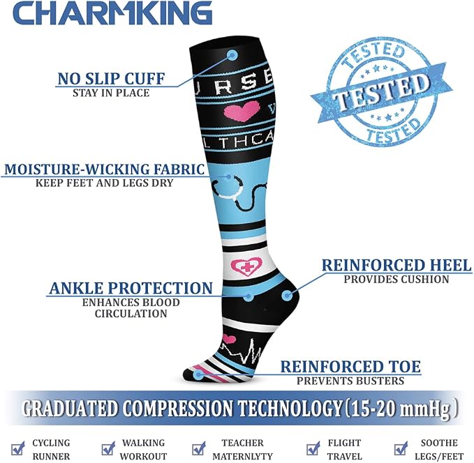CHARMKING Compression Socks for Women & Men Circulation 15-20 mmHg is Best - Image 4