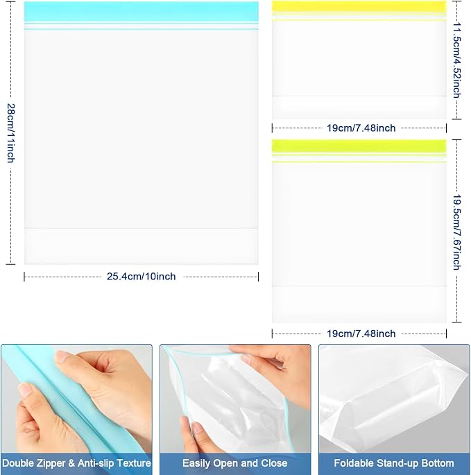 Lerine 20 Pack Reusable Freezer Bags Dishwasher Microwave Safe, Stand Up - Image 7