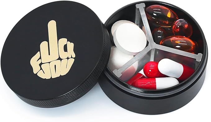 Small Pill Case 3 Compartments, Metal Round Portable Pill Box, Waterproof by LightOnIt