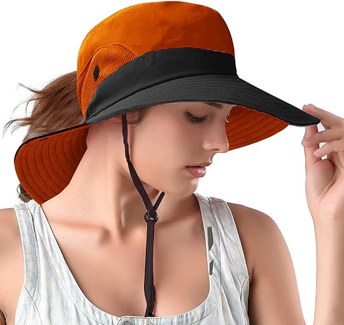 Rosoz Ponytail Sun Bucket Hats for Women UV Protection Foldable Mesh Wide Brim by Rosoz