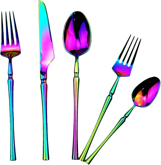 Gugrida Rainbow Silverware Set, 5-Piece 18/10 Stainless Steel Flatware Cutlery - Image 5