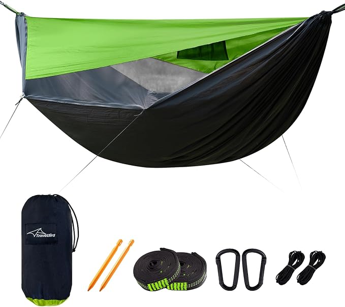 Camping Hammock with Mosquito Net and Sunshade, Backpacking Hammock with Ridge by TravelBird