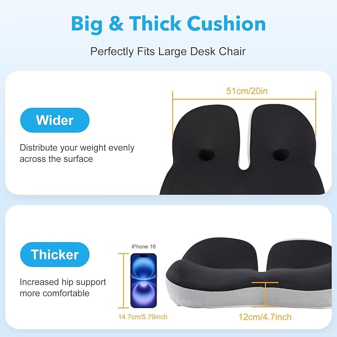 Seat Cushion, Office Chair Memory Cushion, Ergonomic Design, Relieve Sciatica - Image 6