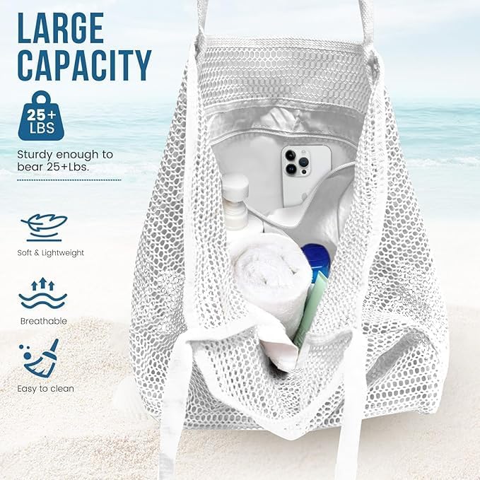 Beach Bags for Women, Foldable Mesh Tote Bag - Image 3