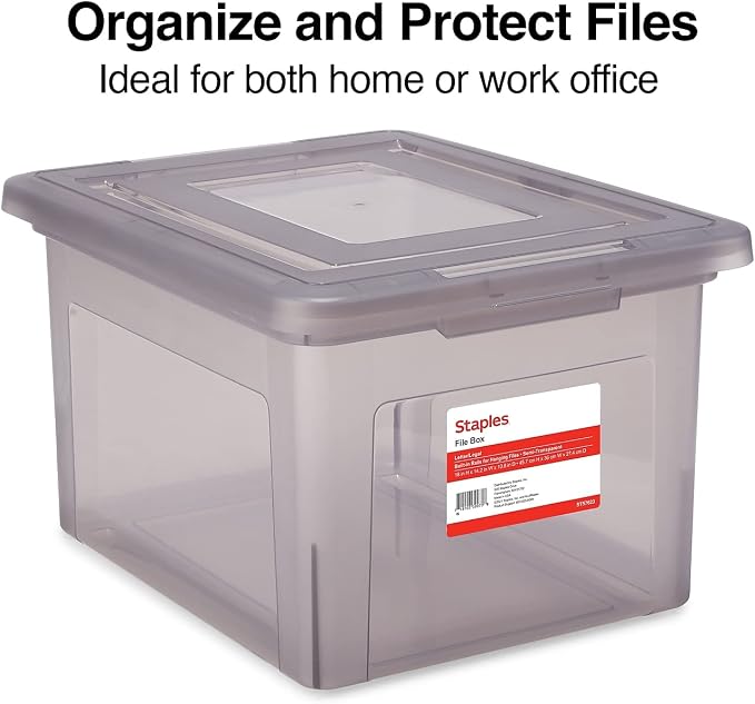 STAPLES Hanging File Folder Box, Storage Bin Organizer, Snap Lid, Letter & - Image 2