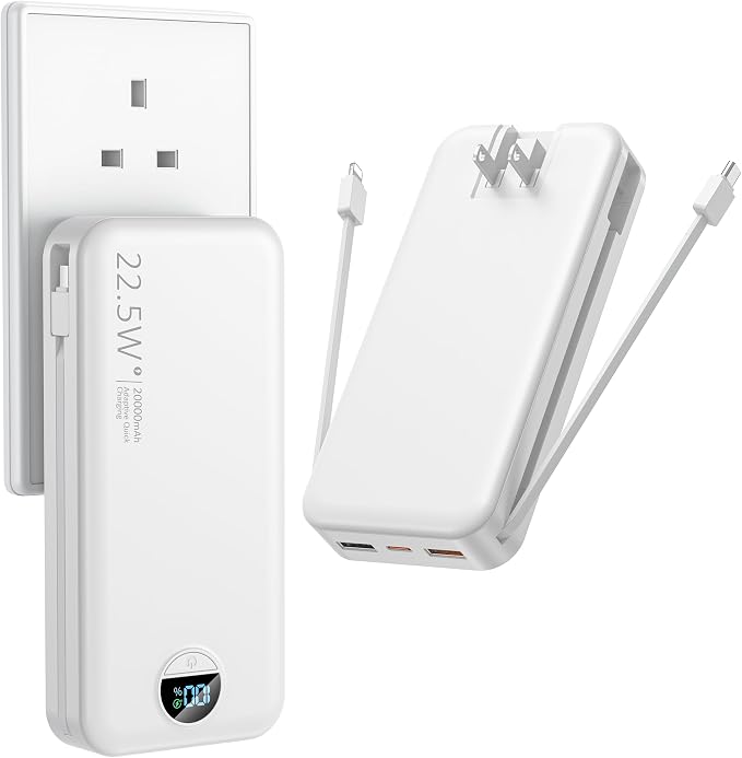 Portable Charger with Wall Plug, 20000mAh USB C Power Bank Fast Charging by Ffnpua